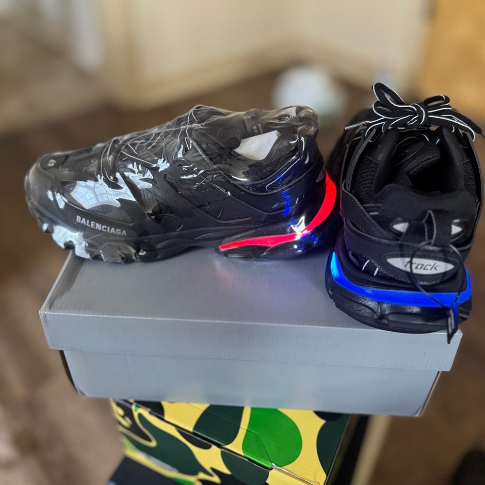 Balenciaga track men LED Sneakers - Black with Red and Blue Accents